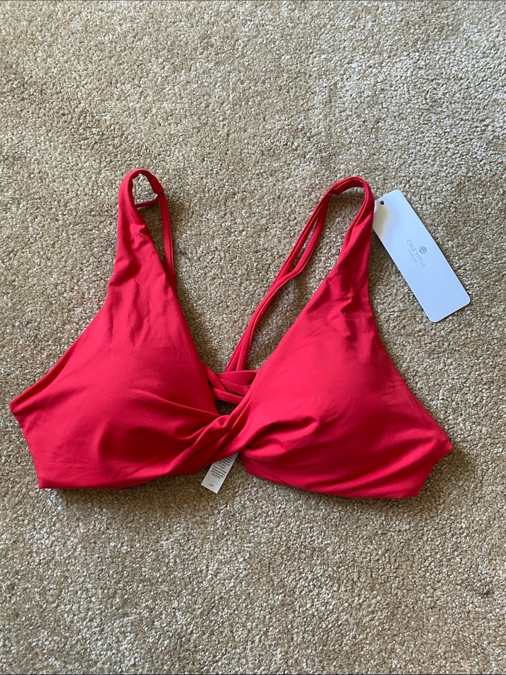 CRZ YOGA Deep Red Twist Bikini Top